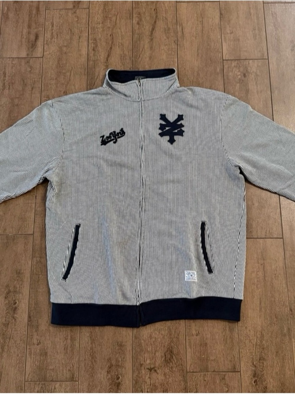 Zoo York Pinstripe Full Zip Up Jacket White Navy Men's Size 2XL